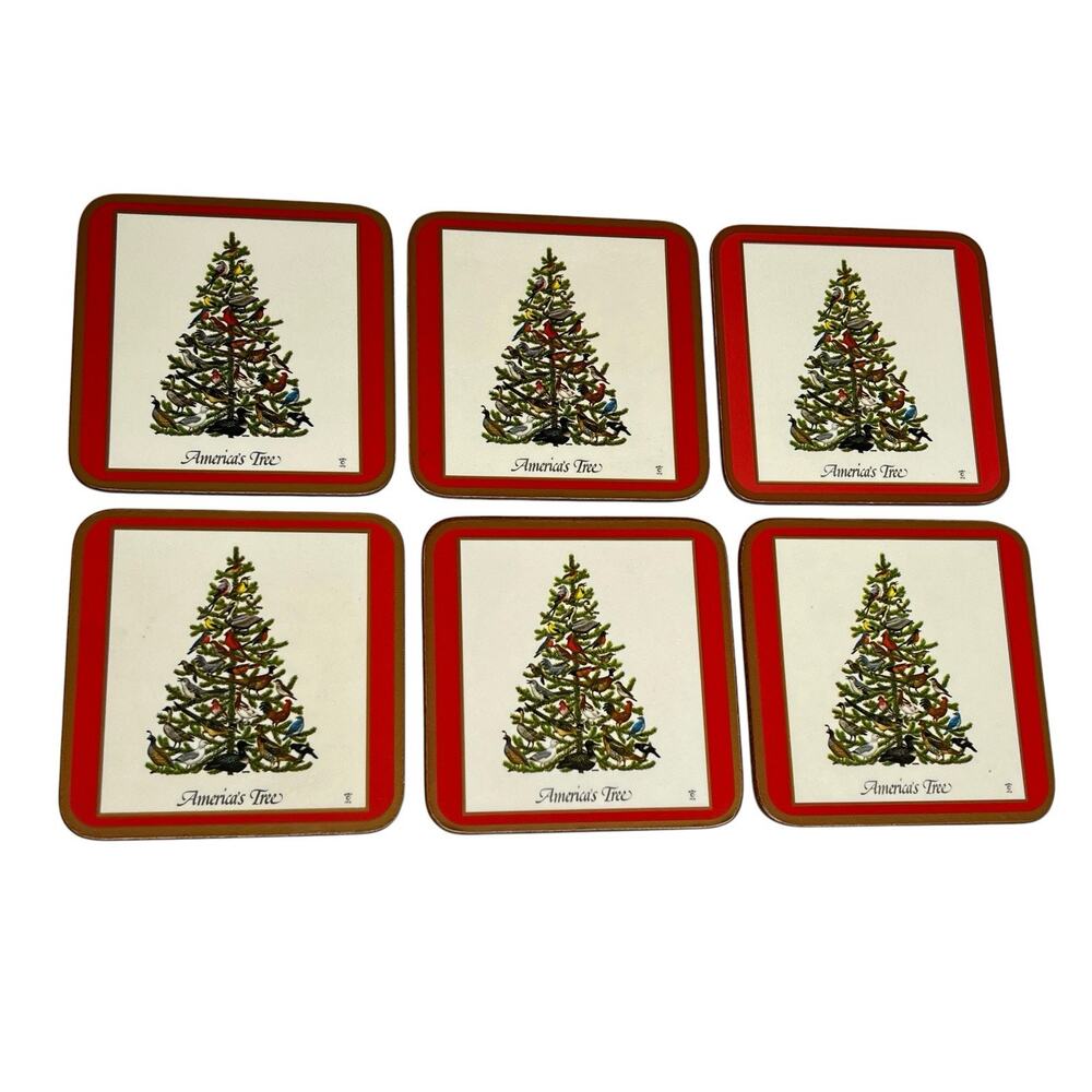 Pimpernel Americas Tree State Birds Coaster Set 6 Christmas 1978 Box Festive Vtg